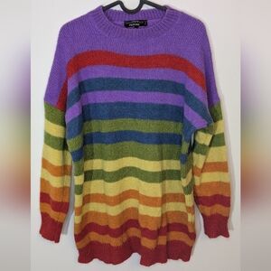 Simons Rainbow Striped Crewneck Tunic Sweater - Wool Alpaca blend - size S